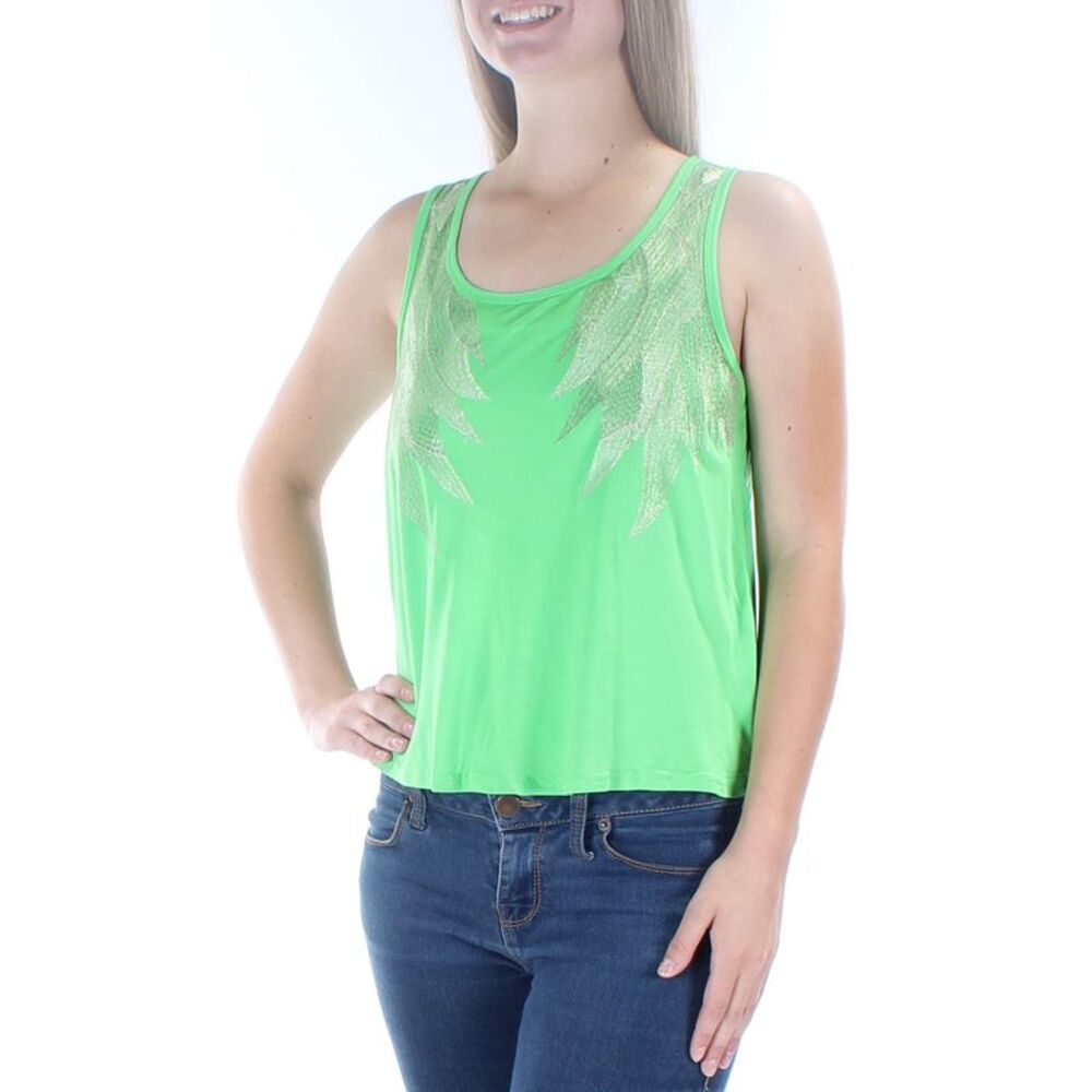 JOYCE Womens Green Embroidered Sleeveless Jewel Neck Top Size: M